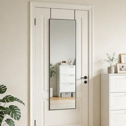 48x14 Inch Full Length Mirror Over the Door Hang or Wall Mounted Black