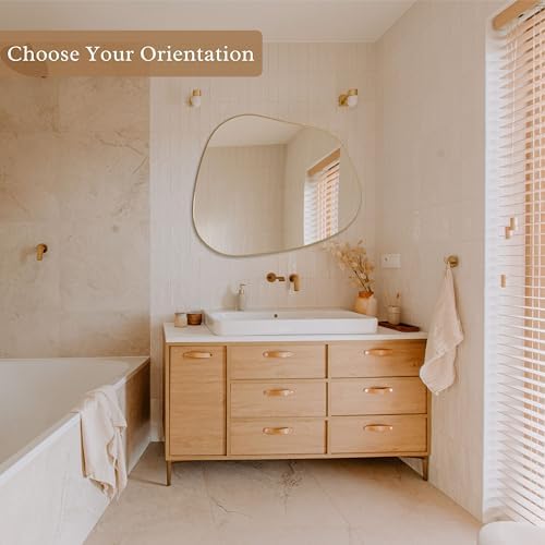 PERFNIQUE Irregular Asymmetrical Wall Mirror, 32"x24" Gold Bathroom Mirror