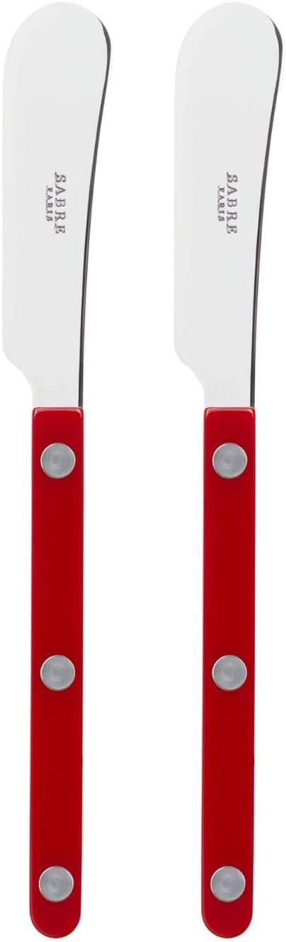 Sabre Paris - Set of 2 Spreader Knives 5.5 inches - Bistrot Collection - Perfect for Butter, Tapenades, Spreads - Stainless Steel & Nylon - Dishwasher Safe - Burgundy - Brilliant Finish