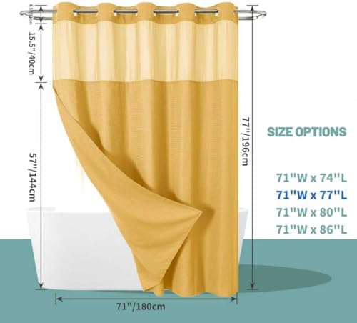 eachope No Hook Waffle Shower Curtain with Snap-in Liner, 71x77 Inch, Gold