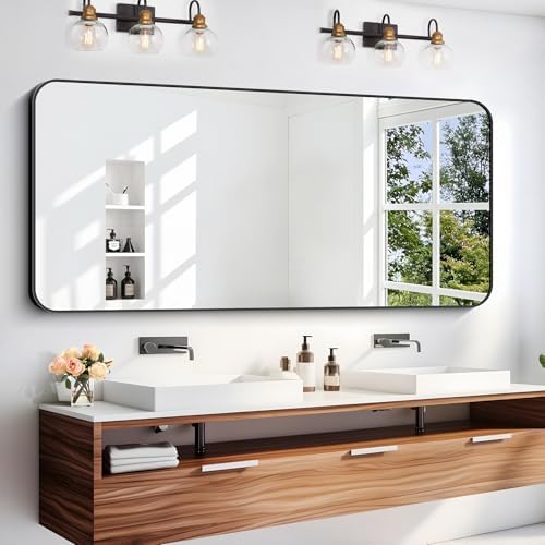 DESBING 24" x 55"Bathroom Mirror, Matte Black Wall Mirror with Metal Frame, Decorative Rectangular Vanity Mirror for Bedroom Bathroom Living Room Entryway (Horizontal/Vertical)