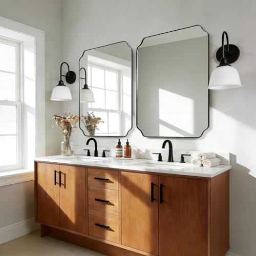 ANDY STAR 32x40 Black Scalloped Bathroom Vanity Mirror