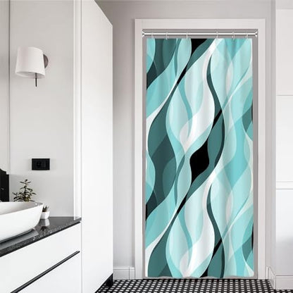 Teal Striped Stall Shower Curtain with Hooks, 36x72 Inch