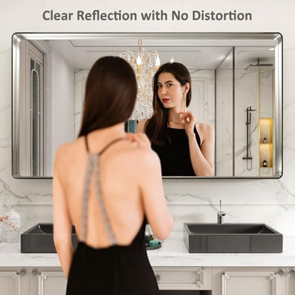 LOAAO 72X32 Inch Brushed Nickel Bathroom Mirror