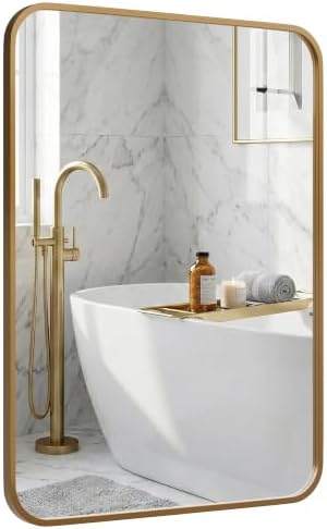24x36 Inch Antique Gold Rounded Rectangle Bathroom Vanity Mirror