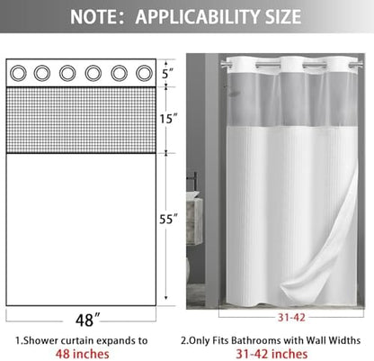 No Hook Shower Curtain with Liner Set Hotel Waffle Curtain White 48W X 75L