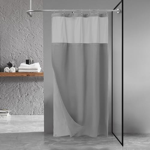 N&Y HOME Stall Waffle Weave Shower Curtain with Snap-in Liner Gray 36x72