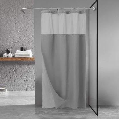 N&Y HOME Stall Waffle Weave Shower Curtain with Snap-in Liner Gray 36x72