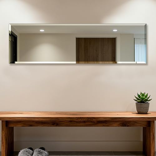 Frameless Full Length Mirror for Wall, 48x12 Inch Bathroom Vanity Mirror