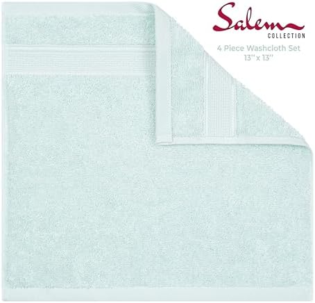 American Soft Linen Salem Washcloth Sets, 4 Piece Luxury 600 GSM 100% Cotton Washcloths for Bathroom, 13x13 inches Washrags Premium Quality Hand Face Towels, Mint