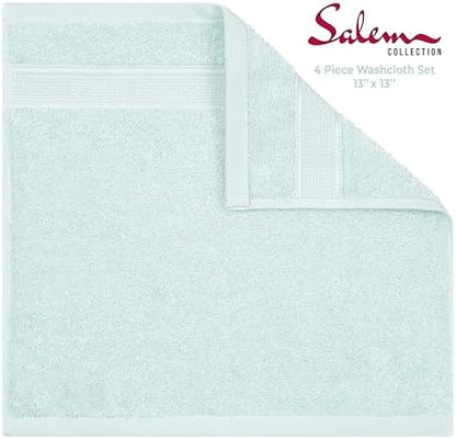 American Soft Linen Salem Washcloth Sets, 4 Piece Luxury 600 GSM 100% Cotton Washcloths for Bathroom, 13x13 inches Washrags Premium Quality Hand Face Towels, Mint