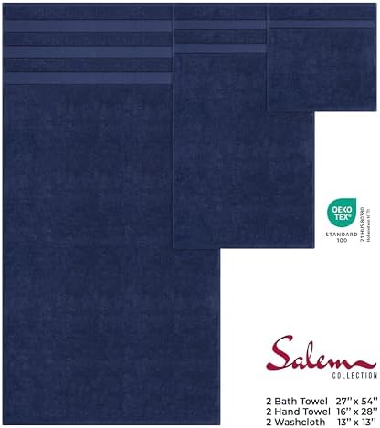 American Soft Linen Salem Turkish Bath Towel Set, 100% Cotton 600 GSM 6 Piece Towels for Bathroom, 2 Bath Towels 2 Hand Towels 2 Washcloths, Navy Blue