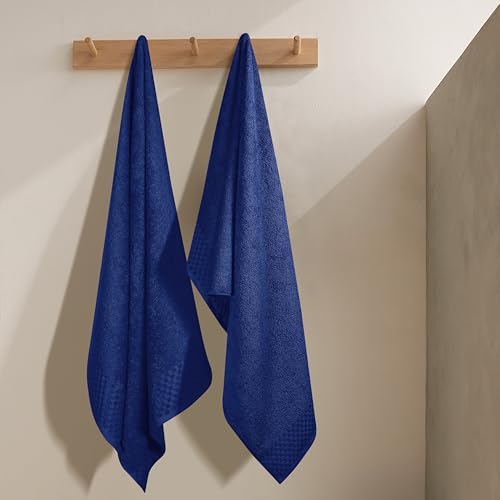 MyOwn Ultra Soft 2 Pack Oversized Bath Towel Set 28x55 inches, Cotton Large Bath Towels, Highly Absorbant Compact Quickdry & Lightweight Towel, Ideal for Gym Travel Camp Pool - Navy Blue