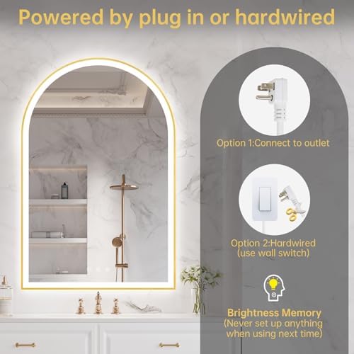 24"x36" Arched LED Lighted Bathroom Mirror with Lights