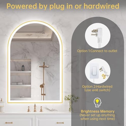 24"x36" Arched LED Lighted Bathroom Mirror with Lights