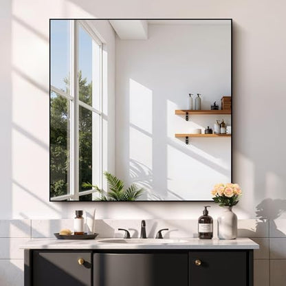 COFENY Black Bathroom Mirror for Wall, 39x39 Inch Square Mirror with Metal Frame, Black Modern Vanity Mirrors for Bathroom Sink, Living Room, Entryway Hangs Horizontal or Vertical