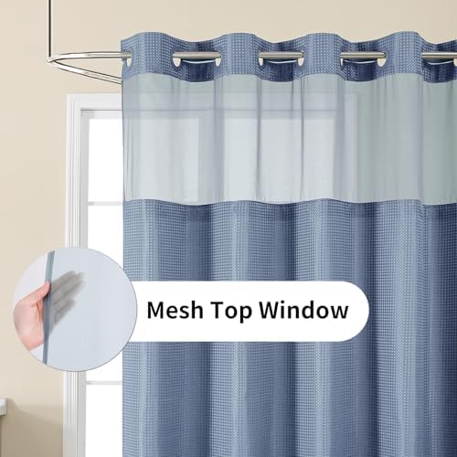 Colorful Star Moonlight Blue No Hook Waffle Shower Curtain Set, 72 x 75 in