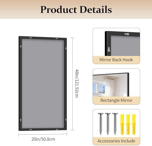 COFENY Black Bathroom Mirror for Wall, 20x40 Inch Rectangle Mirror with Metal Frame, Modern Vanity Mirrors for Bathroom Living Room, Entryway Hangs Horizontal or Vertical