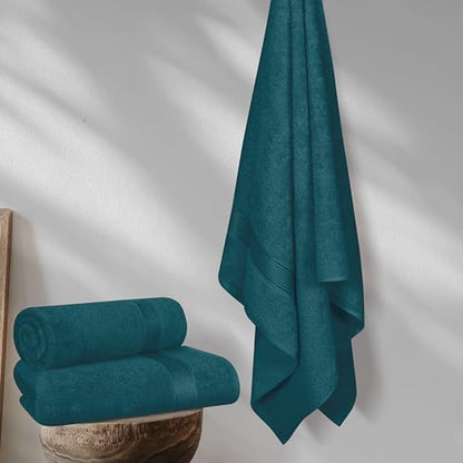 Belizzi Home Cotton 2 Pack Oversized Bath Towel Set 28x55 inches, Large Bath Towels, Ultra Absorbant Compact Quickdry & Lightweight Towel, Ideal for Gym Travel Camp Pool - Teal
