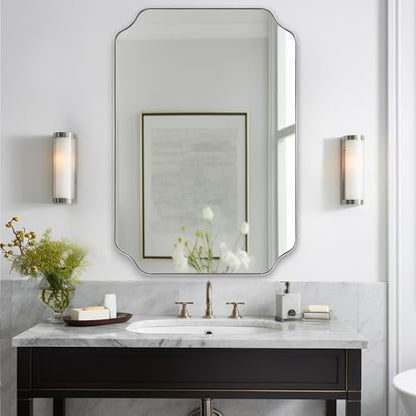 ANDY STAR Chrome Scalloped Mirror, 26x38 Inch Polished Chrome Rectangle Mirror, Unique Bathroom Mirror with Scalloped Edge Design, Rust-Proof Stainless Steel 1’’ Frame, Home Decor