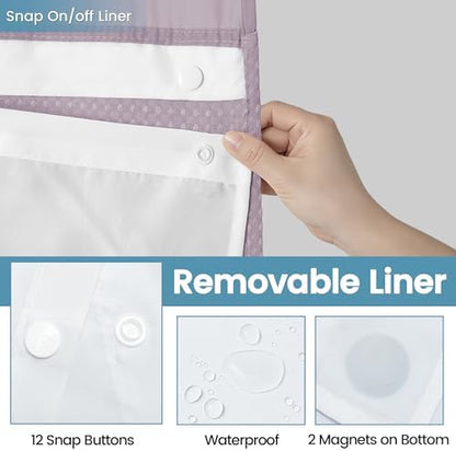 EUTXL Heavyweight Waffle No Hook Shower Curtain with Liner, Lavender, 71x74