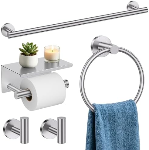 TURS Brushed Nickel 5-Piece Bathroom Hardware Set Towel Bar Set SUS304 Stainless Steel Towel Racks for Bathroom Wall Mounted, 23.6-Inch
