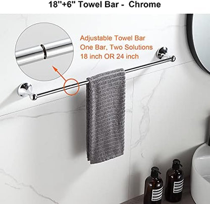 BGL Bathroom Hardware Set Chrome Adjustable Expandable Bath Towel Bars Bathroom Accessory Set Towel Racks 8-Pieces Wall Mount