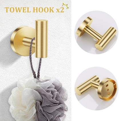 TURS Brushed Gold 5-Piece Bathroom Hardware Set Towel Bar Set SUS304 Stainless Steel Towel Racks for Bathroom Wall Mounted, 23.6-Inch