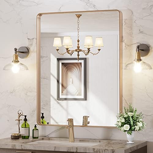 LOAAO 28"X36" Gold Bathroom Mirror
