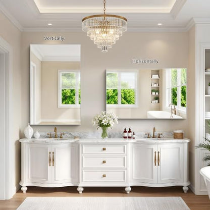DESBING 30" x 48" Bathroom Mirror, Silver Metal Frame Wall Mirror