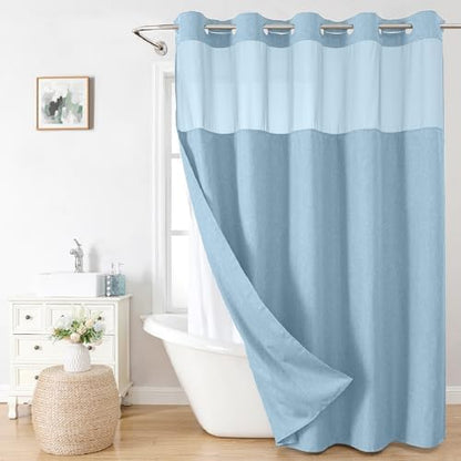 eachope No Hook Fabric Shower Curtain with Snap-in Liner,71x86 Fog Blue