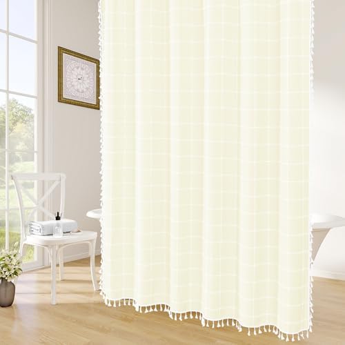 Gibelle Ivory Boho Farmhouse Shower Curtain for Bathroom 72x72