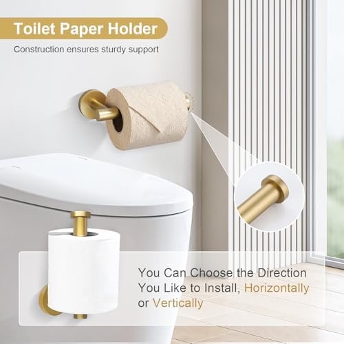 TQKAG Brushed Gold Bathroom Hardware Set 6-Piece Bathroom Accessory Set 23.6 Inch Round Stainless Steel Towel Bar Set Wall Mounted