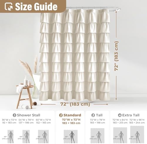Seasonwood Ruffle Shower Curtain Cream, 72" x 72"