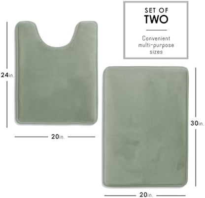 Clara Clark 2 Piece Bathroom Rugs, Velvet Memory Foam Bath Mat Set, Non-Slip Bath Rugs, Machine Wash, Dries Quickly, Ultra Soft Plush Bath Mats for Bathroom, 17 x 24 + Contour, Ice Green