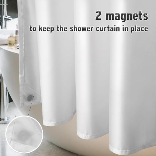 Titanker Long Stall Shower Curtain Liner Washable, 54x78 Inches, White Fabric Shower Liner with 2 Magnets, Waterproof RV Shower Curtain Liner Stall Size Soft Polyester Lightweight, White