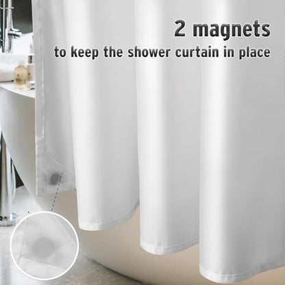 Titanker Small Stall Shower Curtain Liner Washable, 48x72 Inches, White Fabric Stall Shower Liner with 2 Magnets, Waterproof RV Shower Liner Soft Lightweight Polyester, White