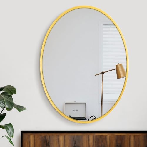 Delma 32x24 Gold Oval Bathroom Mirror for Over Sink, Aluminum Frame