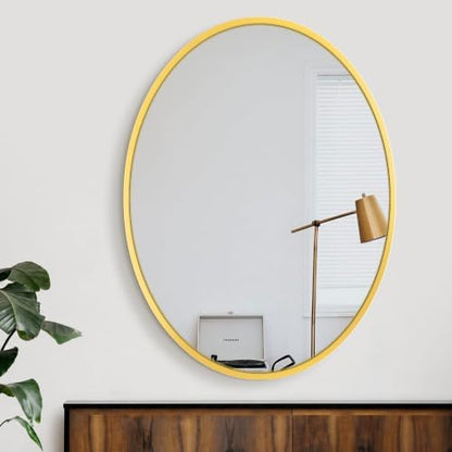 Delma 32x24 Gold Oval Bathroom Mirror for Over Sink, Aluminum Frame