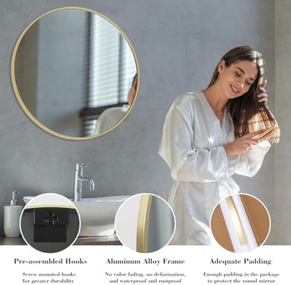 NEWBULIG 28 Inch Round Bathroom Mirror, Wall Mount Vanity Mirror