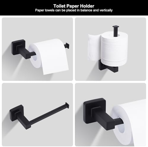5 Piece Bathroom Hardware Accessories Set Matte Black,24 Inch Towel Bar Set,Towel Rack Set,Bathroom Towel Holder Set