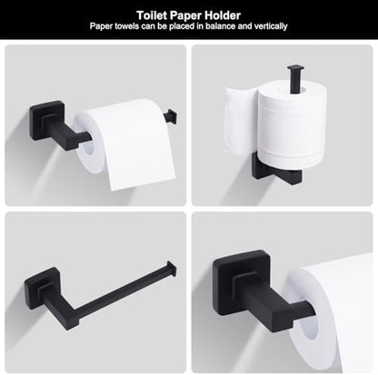 5 Piece Bathroom Hardware Accessories Set Matte Black,24 Inch Towel Bar Set,Towel Rack Set,Bathroom Towel Holder Set