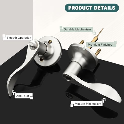 GOBEKOR 10 Pack Privacy Door Levers Bedroom Door Handle with Lock Satin Nickel Interior Door Handles Keyless Door Lock Wave Bed/Bath Lever