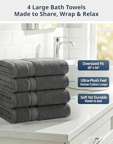 LANE LINEN Towel Set for Bathroom 4 Piece Soft Absorbent Quick Dry - Grey