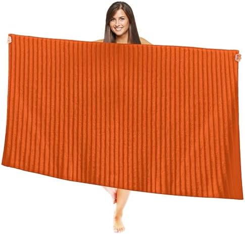 Elegant Comfort 100% Turkish Cotton Corduroy Ribbed Luxury Jumbo Bath Towel Ultra Soft - 35 x 70 Inch - Luxury Spa Premium Hotel Quality Highly Absorbent and Quick Dry Large Bath Towel, Orange
