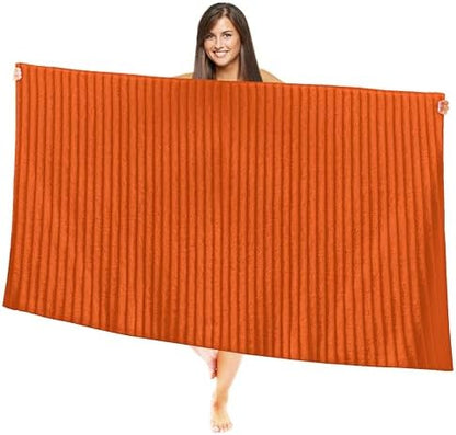 Elegant Comfort 100% Turkish Cotton Corduroy Ribbed Luxury Jumbo Bath Towel Ultra Soft - 35 x 70 Inch - Luxury Spa Premium Hotel Quality Highly Absorbent and Quick Dry Large Bath Towel, Orange