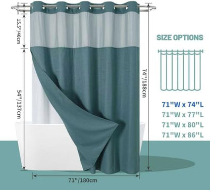 No Hook Waffle Shower Curtain with Snap-in Liner, 71x74 Inch, Seaweed Green