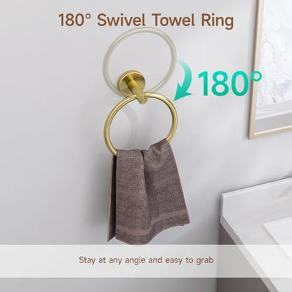 USHOWER 8PCS Light Gold Bathroom Hardware Set, 24-Inch Towel Bar Set