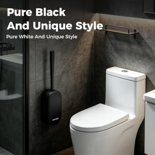 Toilet Bowl Brush and Holder, OSCIOSS Toilet Brush Set with Ergonomic Design, Compact Size, Durable Bristles, RV Toilet Brushes & Holders for Dead Corner Clean (Black, 2pack)
