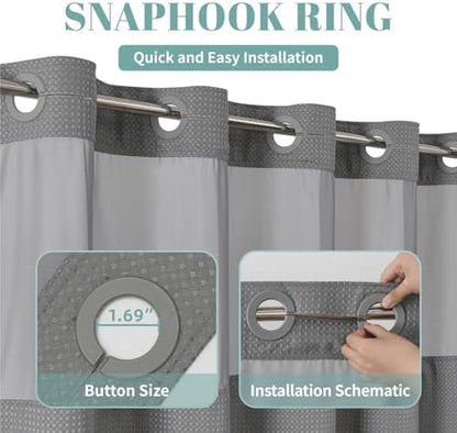 eachope No Hook Waffle Shower Curtain with Snap-in Liner, 54x74 Inch, Grey